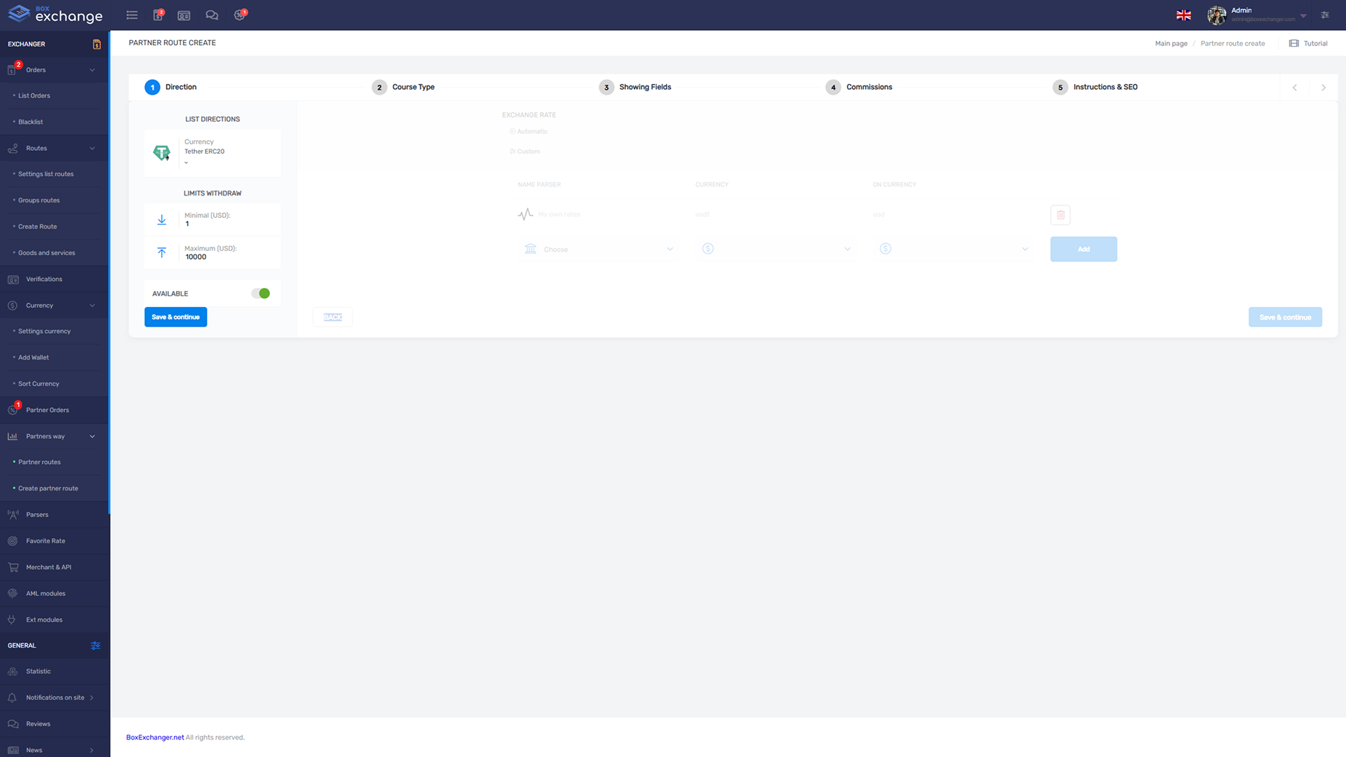 Admin panel cryptoexchanger