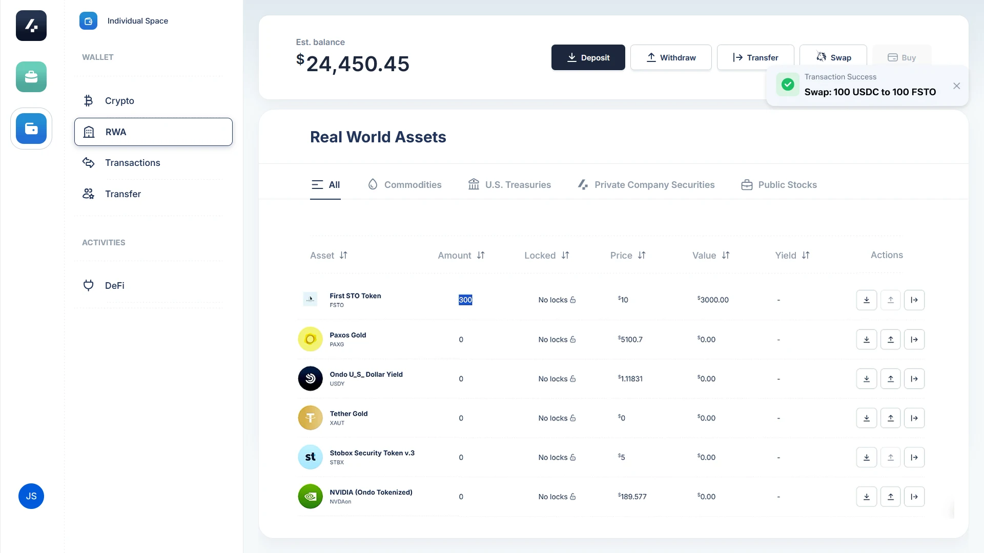 Investor and transaction management in an asset tokenization platform