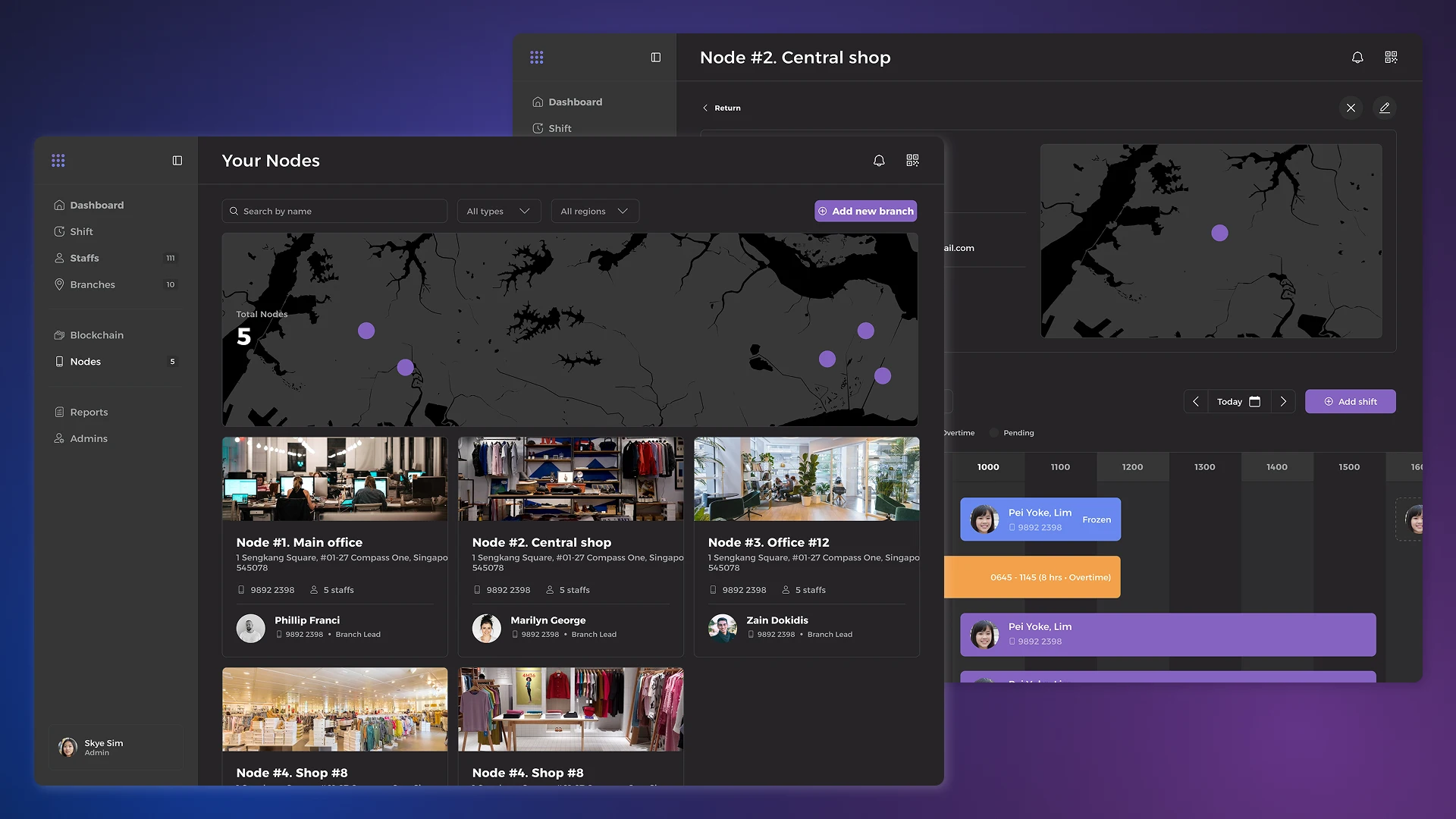 ERP blockchain nodes management with interactive map