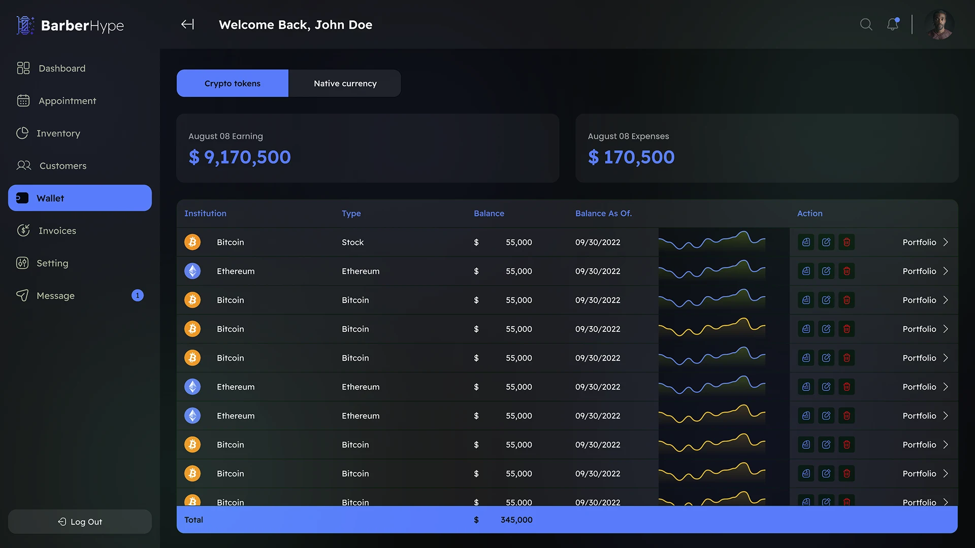Blockchain wallet module inside ERP system