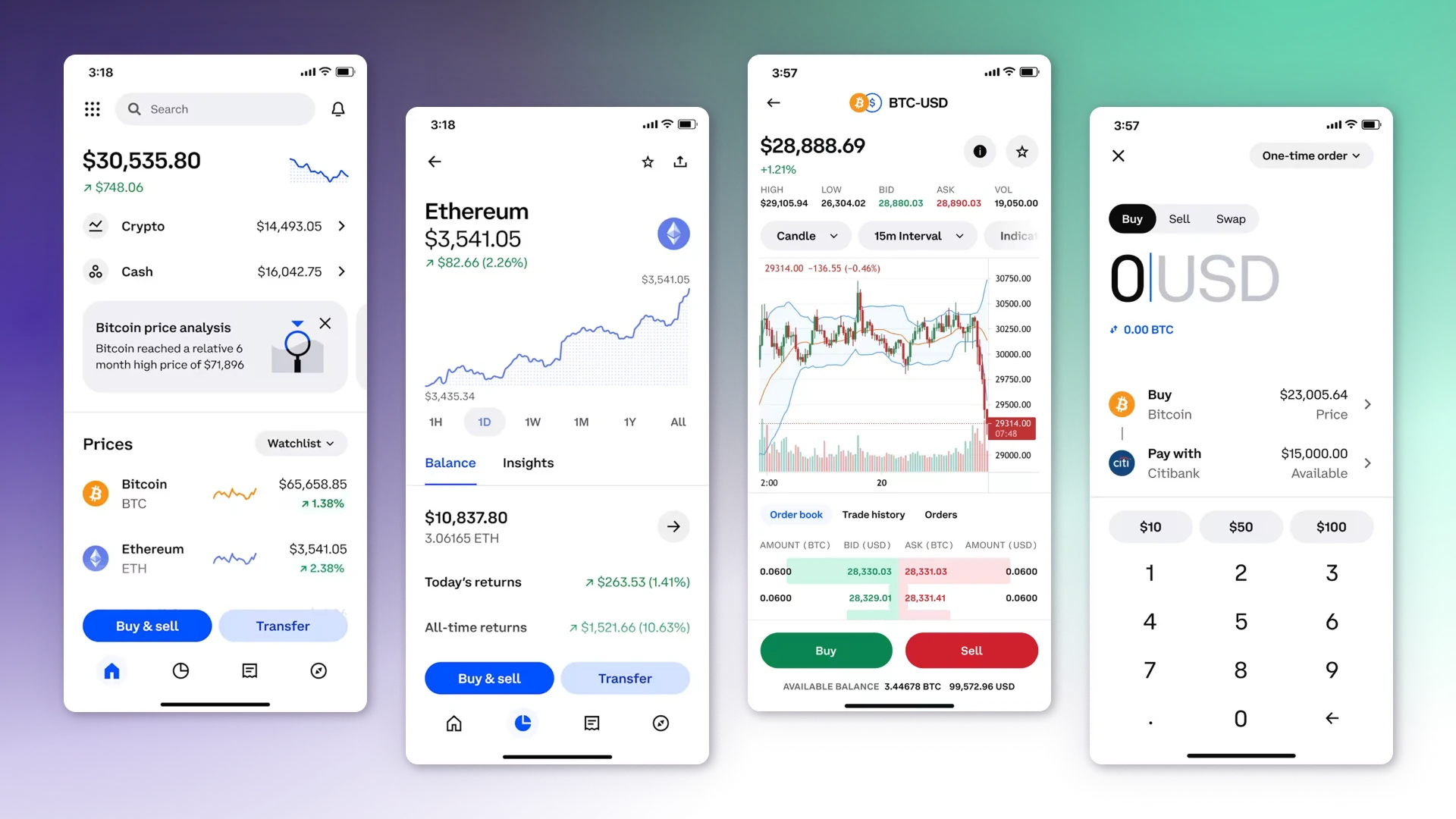 Centralized exchange mobile app screens