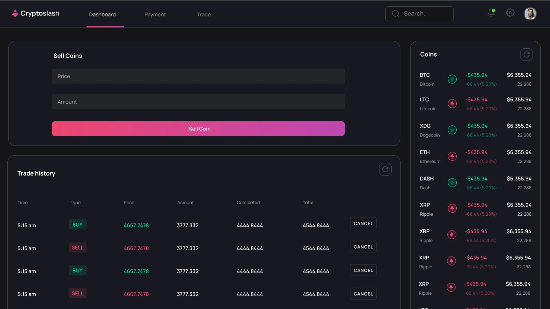Сучасний торговий інтерфейс P2P криптобіржі з функціями купівлі та продажу