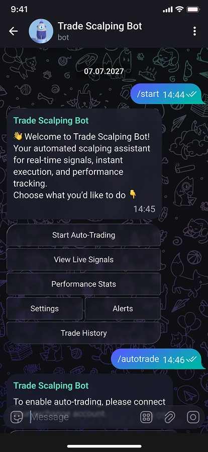 Notifications Telegram bot  for a scalping bot