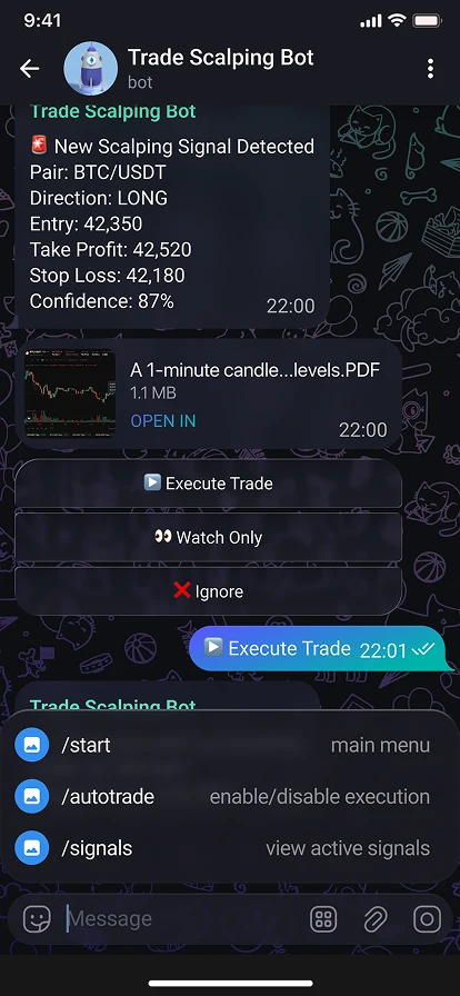Development of a Telegram bot for trading via Scalping Bot
